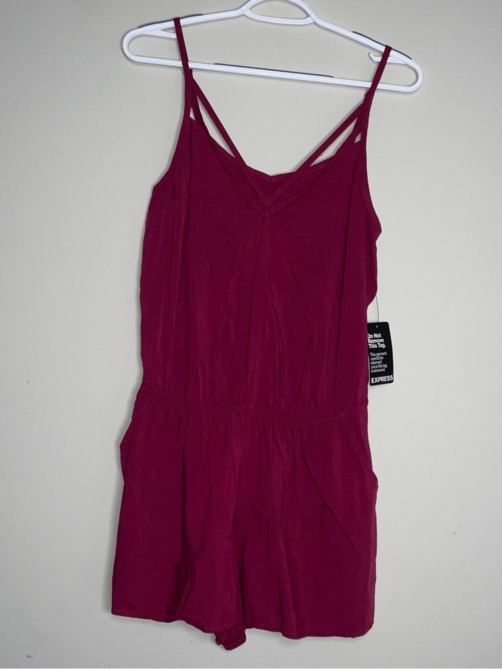 Express Burgundy S Strappy Romper With Pockets NWT Summer Breathable